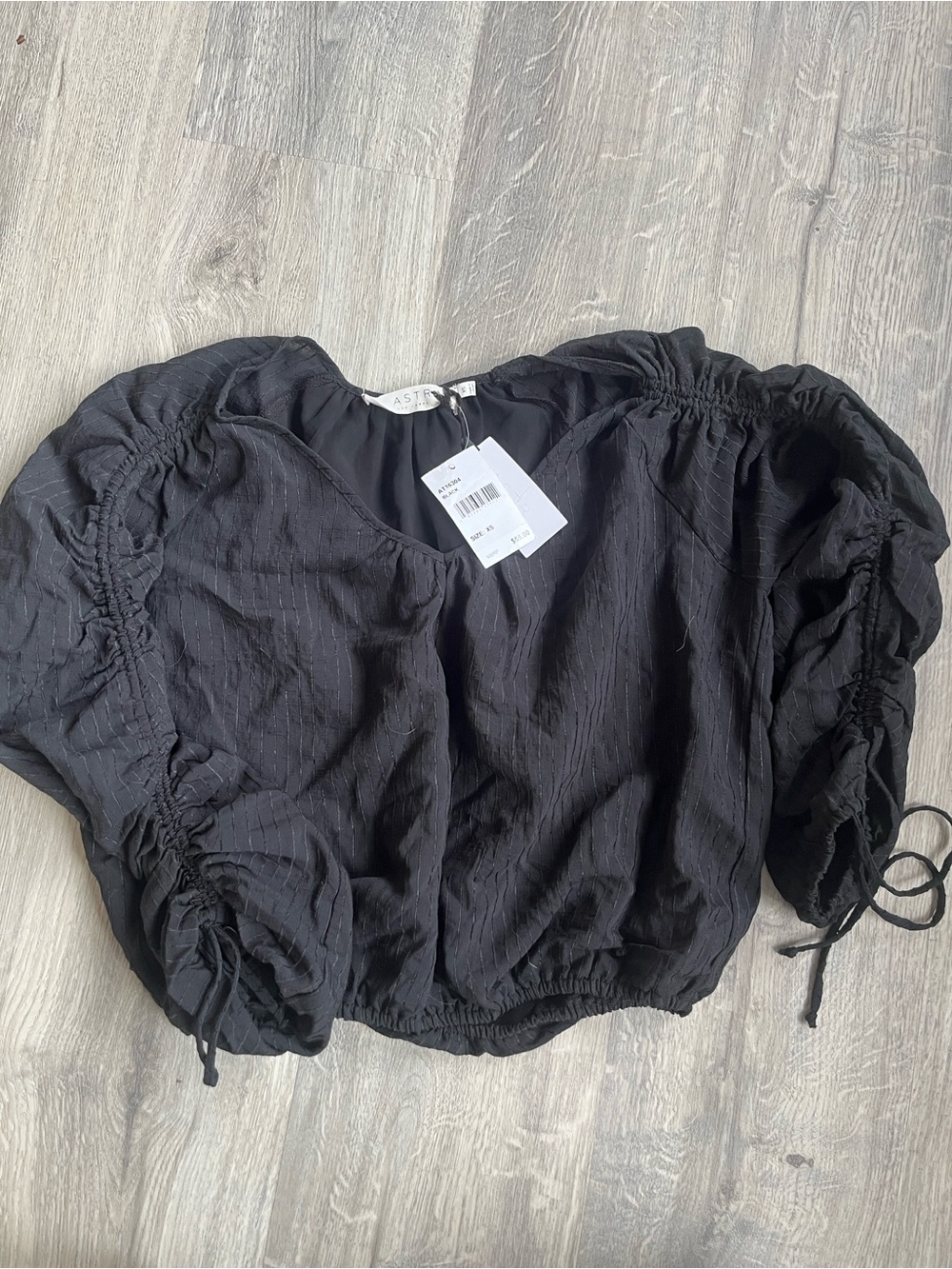Astr Black Ruched Puff Sleeve Crop Top